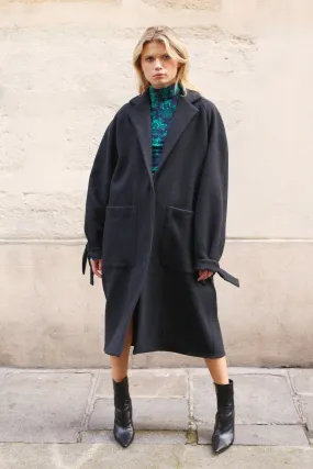 RINGO - Trenchcoat oversize poignets noués en laine Anthracite