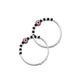 Silver Black Beads Evil Eye Baby Kada