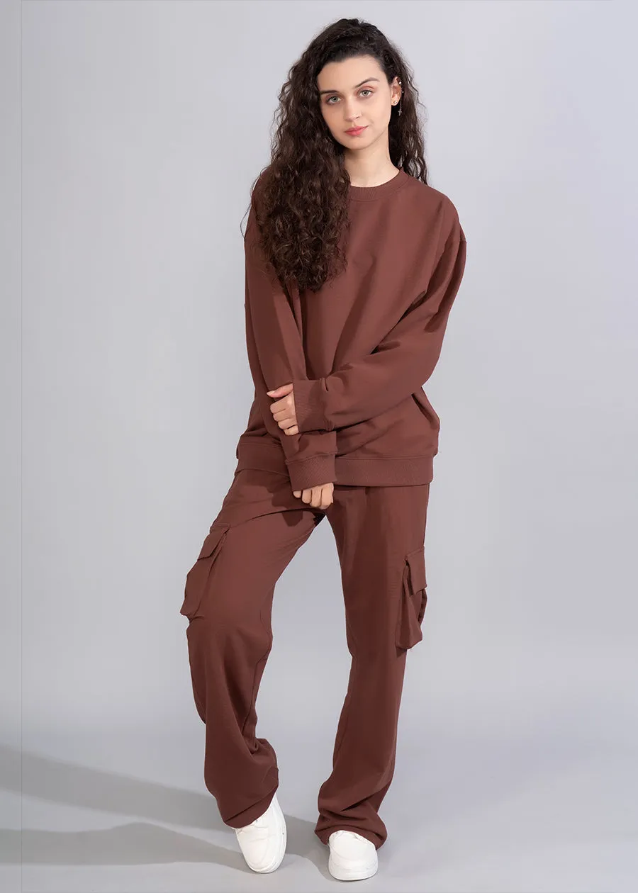 Solid Cocoa Premium terry Co-ord set For Womens | Pronk