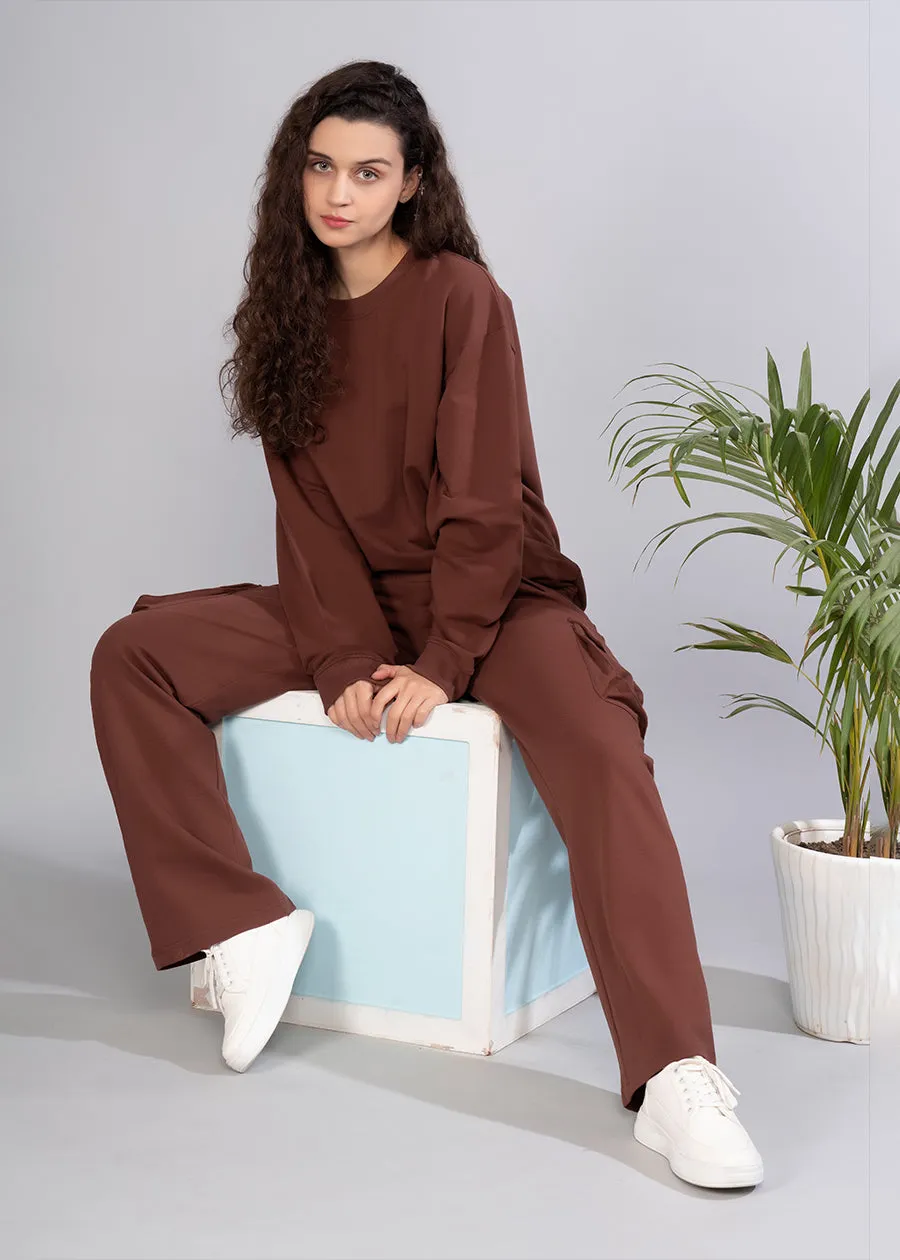 Solid Cocoa Premium terry Co-ord set For Womens | Pronk