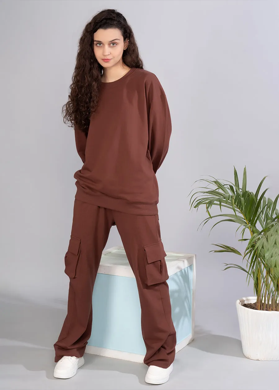 Solid Cocoa Premium terry Co-ord set For Womens | Pronk