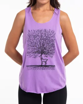 Super Soft Cotton Womens Bambi Tree Tank Top in Violet