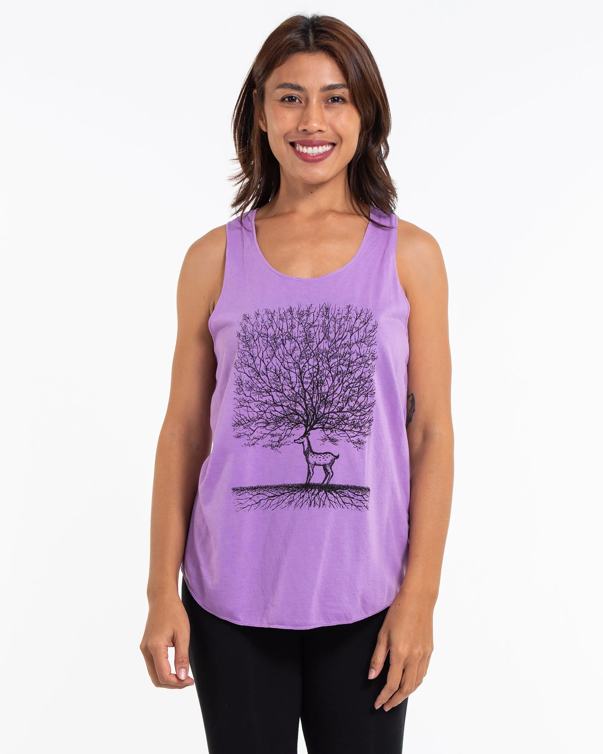 Super Soft Cotton Womens Bambi Tree Tank Top in Violet