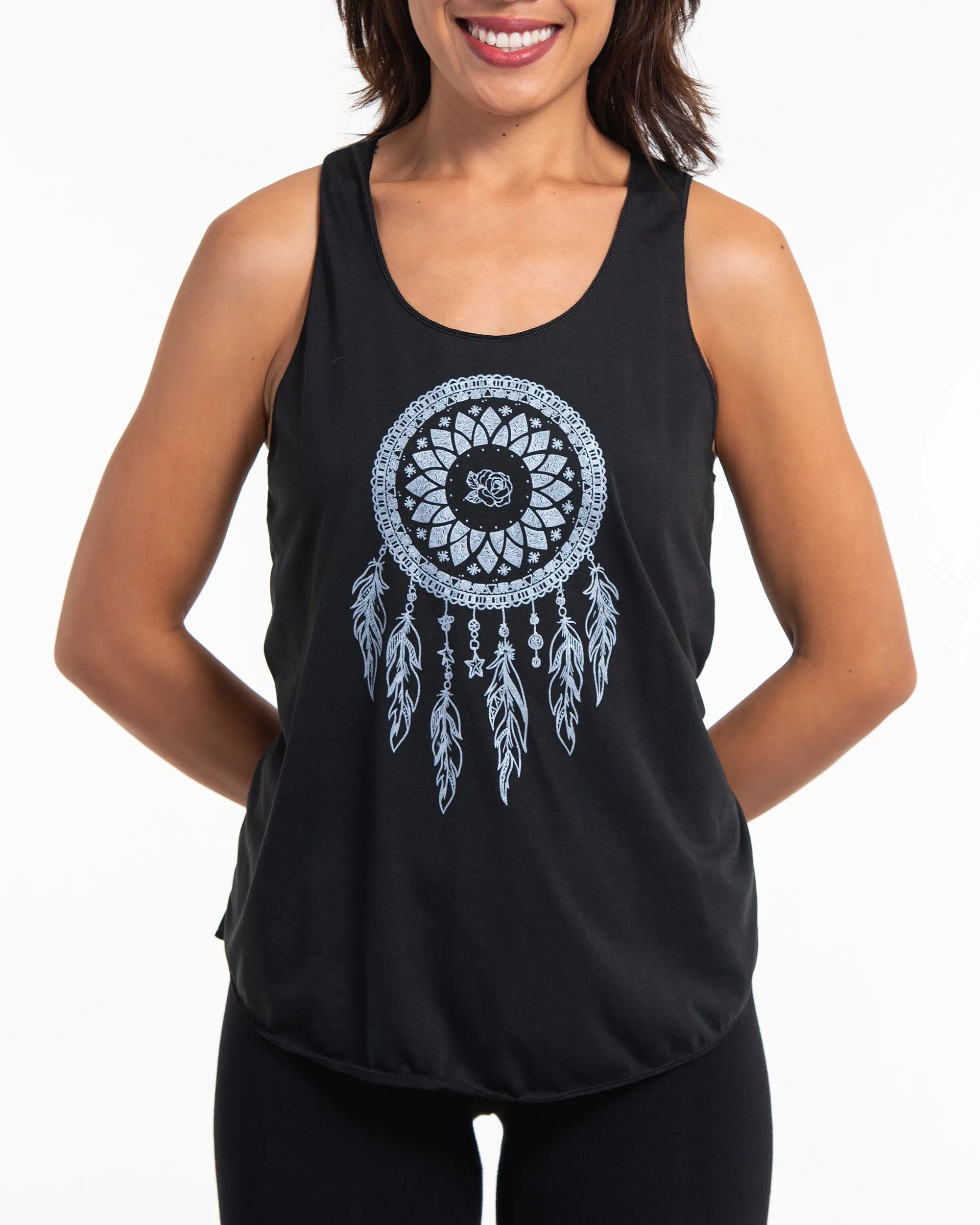 Super Soft Cotton Womens Dreamcatcher Tank Top in Black