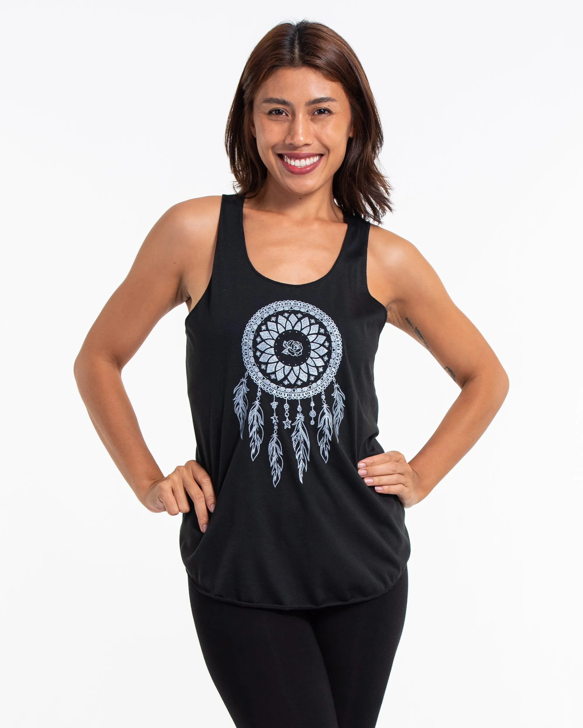 Super Soft Cotton Womens Dreamcatcher Tank Top in Black