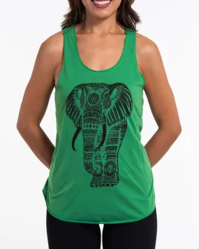 Super Soft Cotton Womens Regal Elephant Tank Top in Green