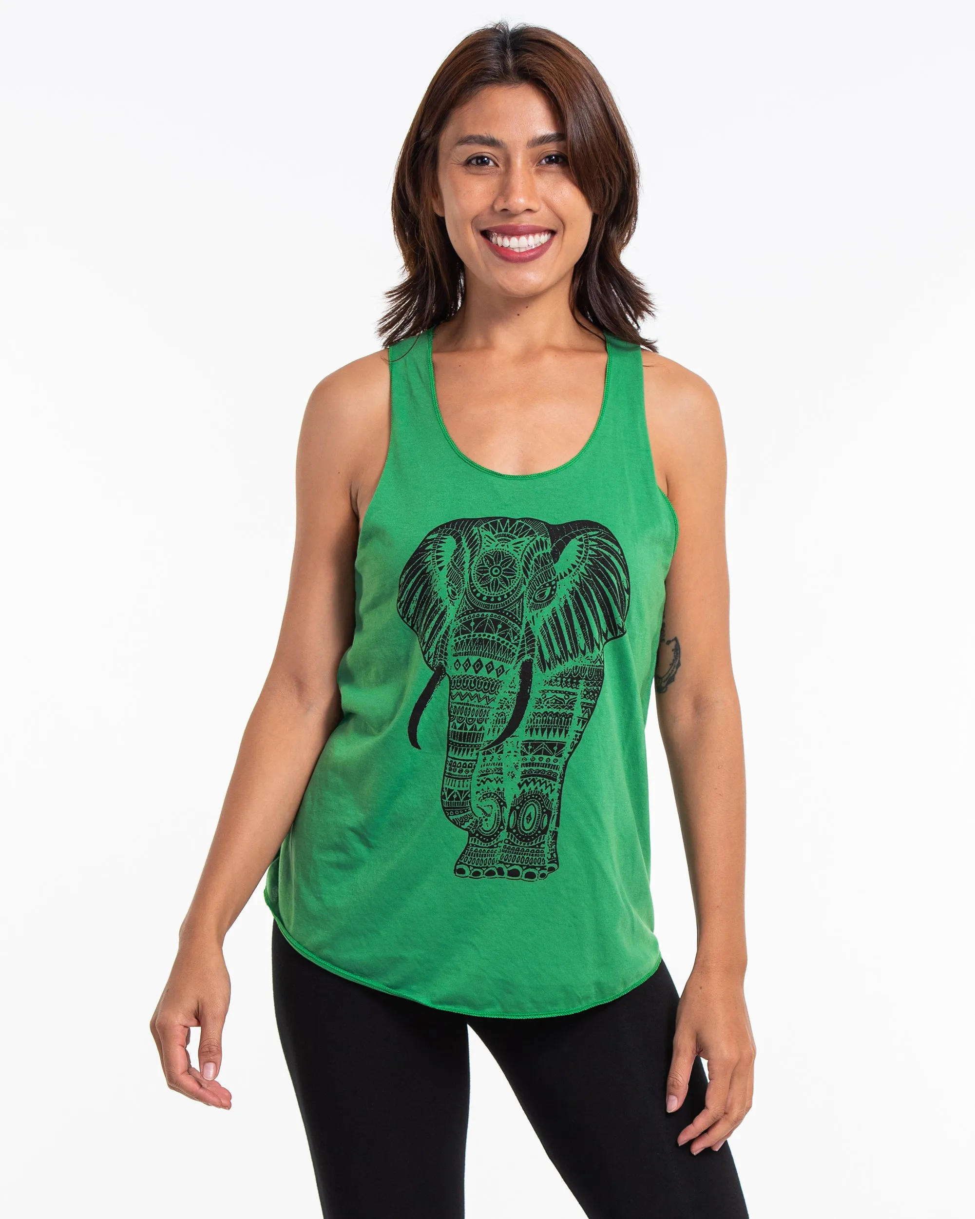 Super Soft Cotton Womens Regal Elephant Tank Top in Green