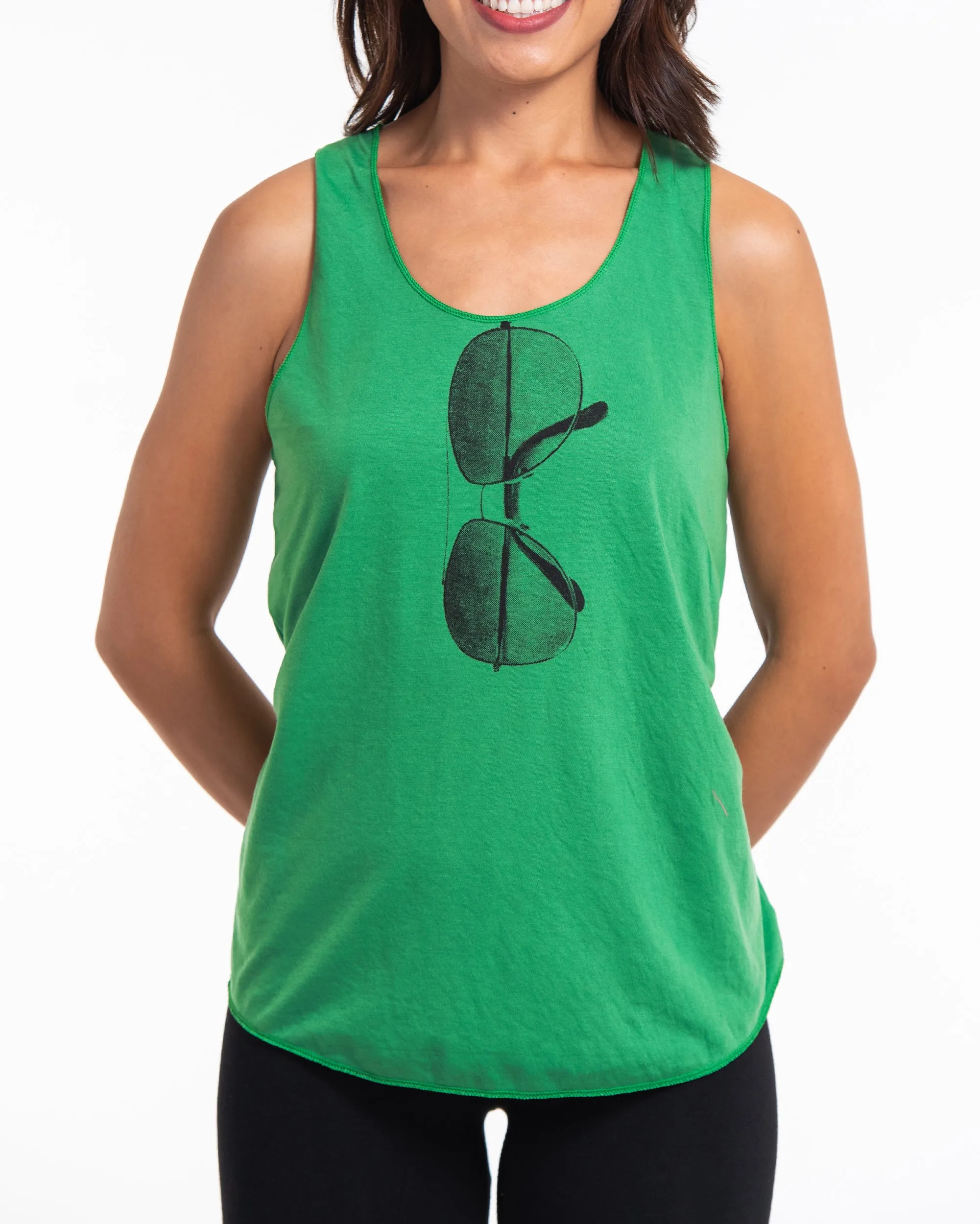 Super Soft Cotton Womens Sunglasses Tank Top in Green