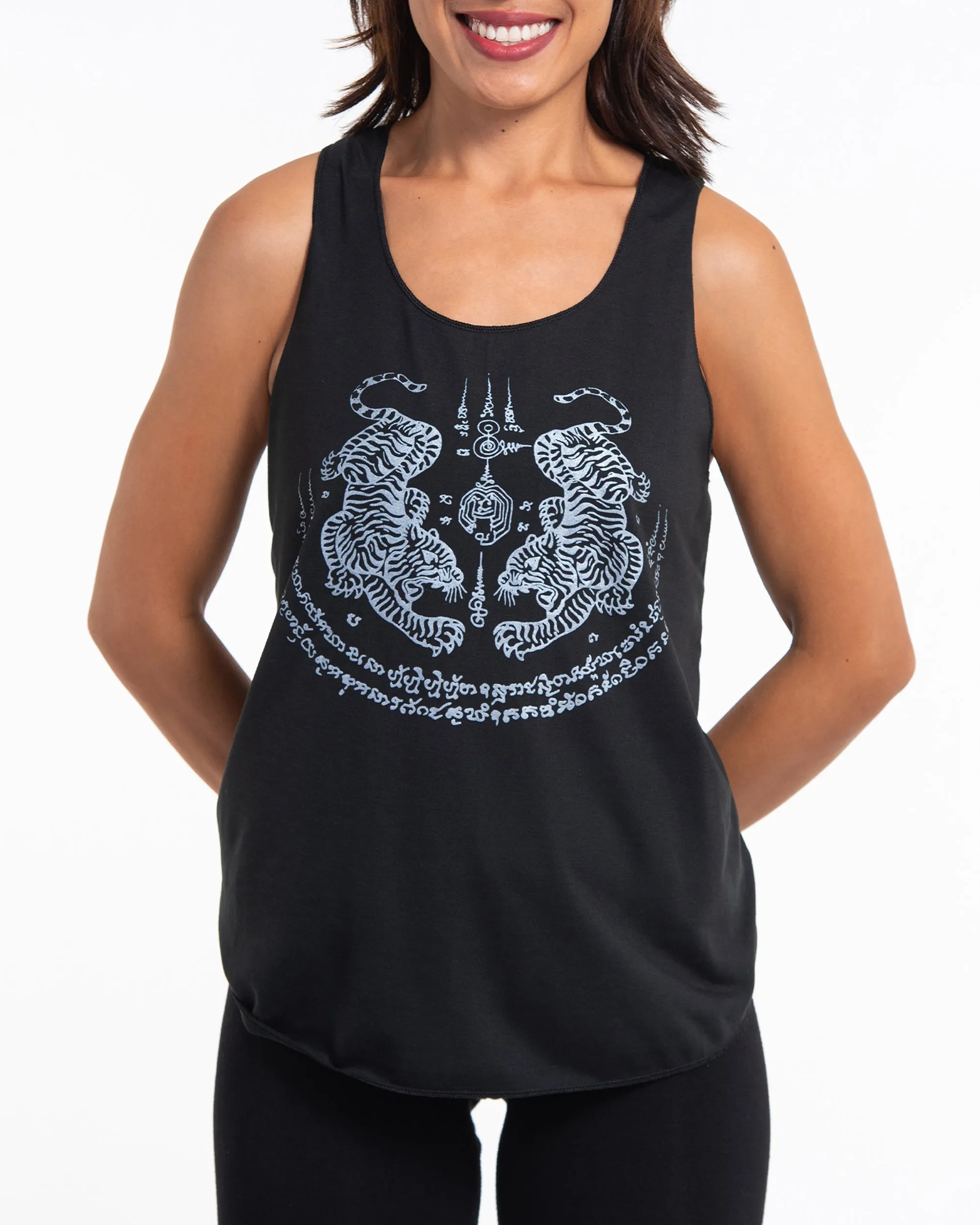 Super Soft Cotton Womens Tiger Tattoo Tank Top in Black