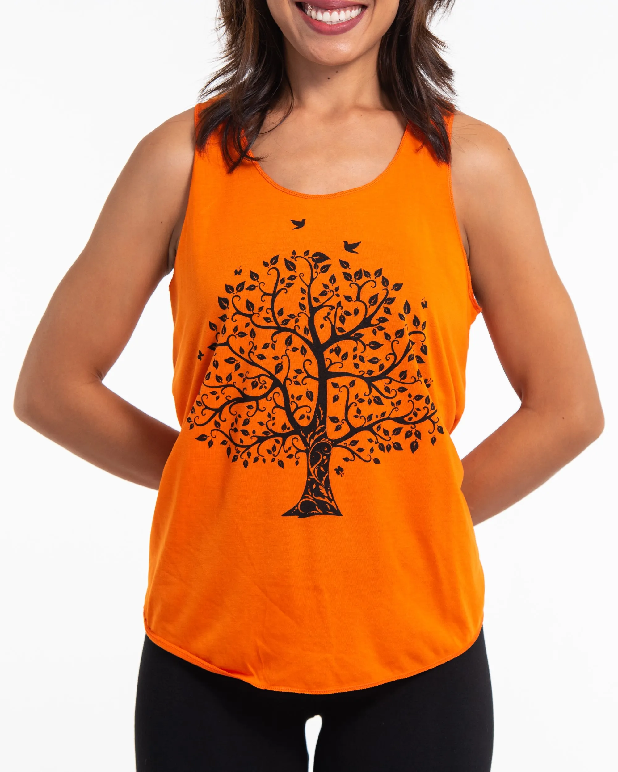 Super Soft Cotton Womens Tree Tank Top in Orange