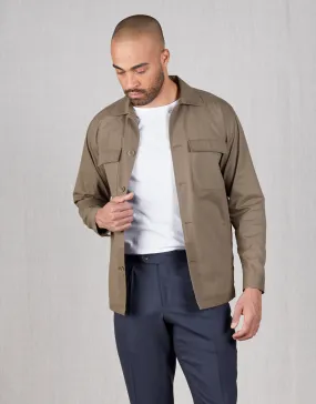 Tamaki Brown Stretch Twill Shirt Jacket