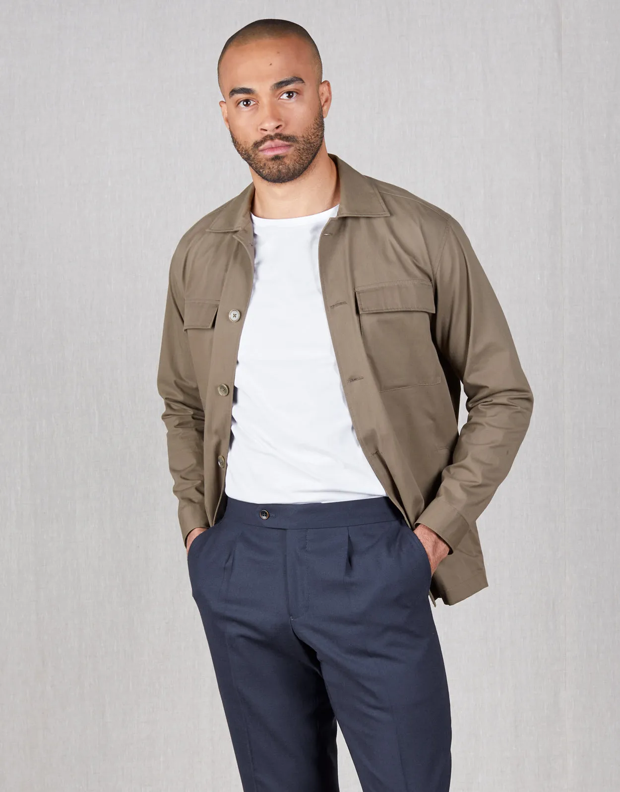 Tamaki Brown Stretch Twill Shirt Jacket