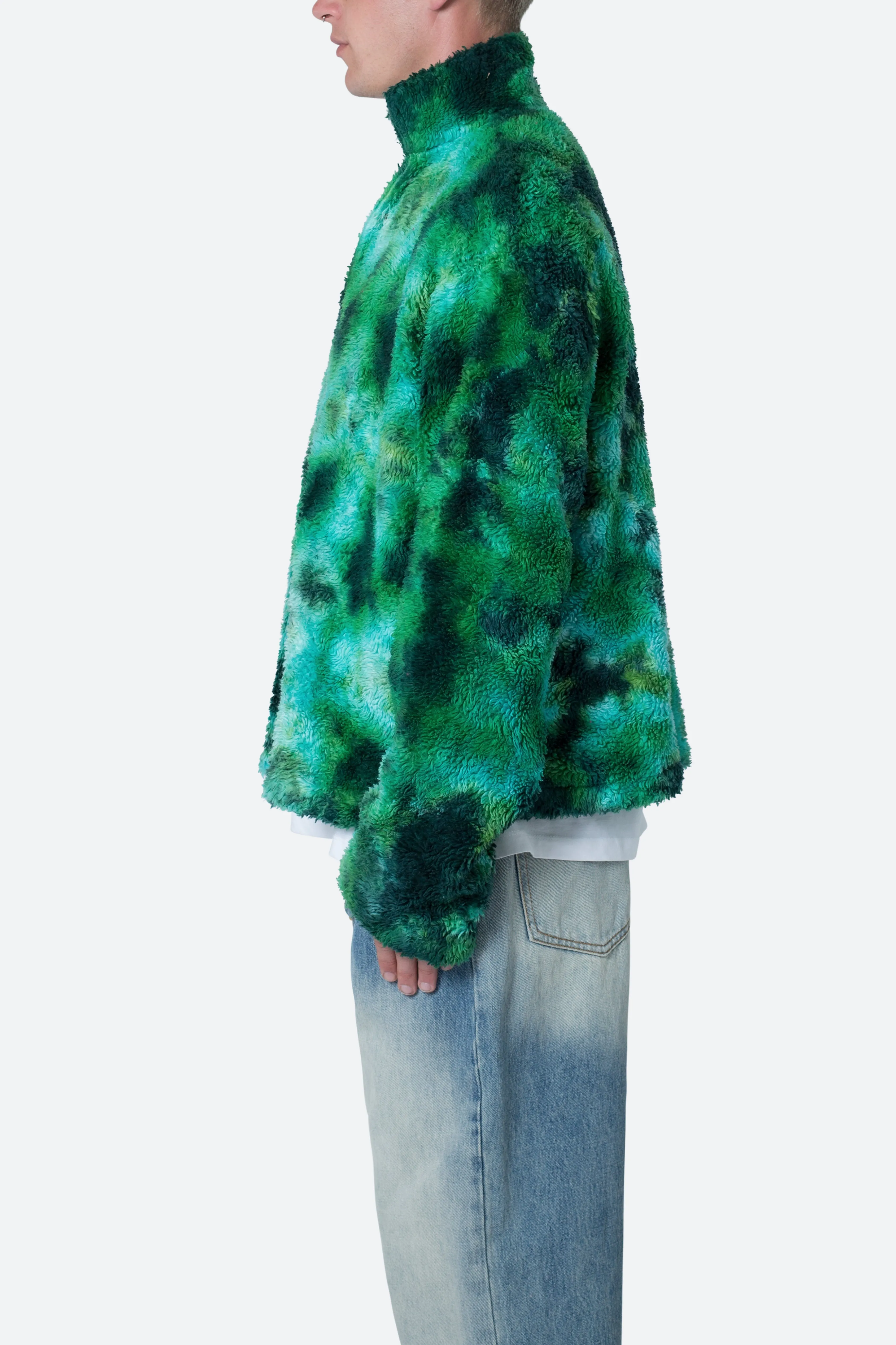 Tie Dye Sherpa Pullover Sweater - Green