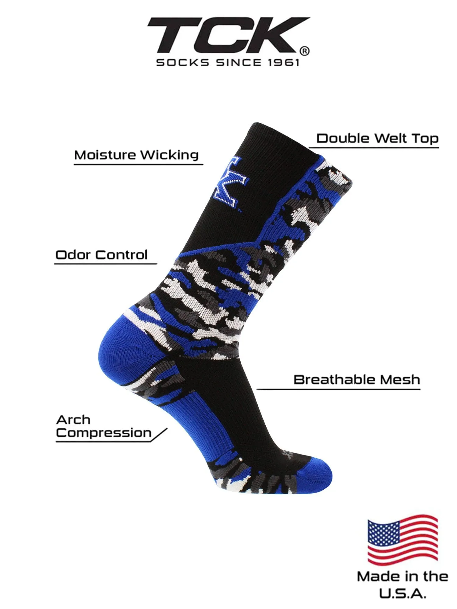 University of Kentucky Wildcats Woodland Camo Crew Socks