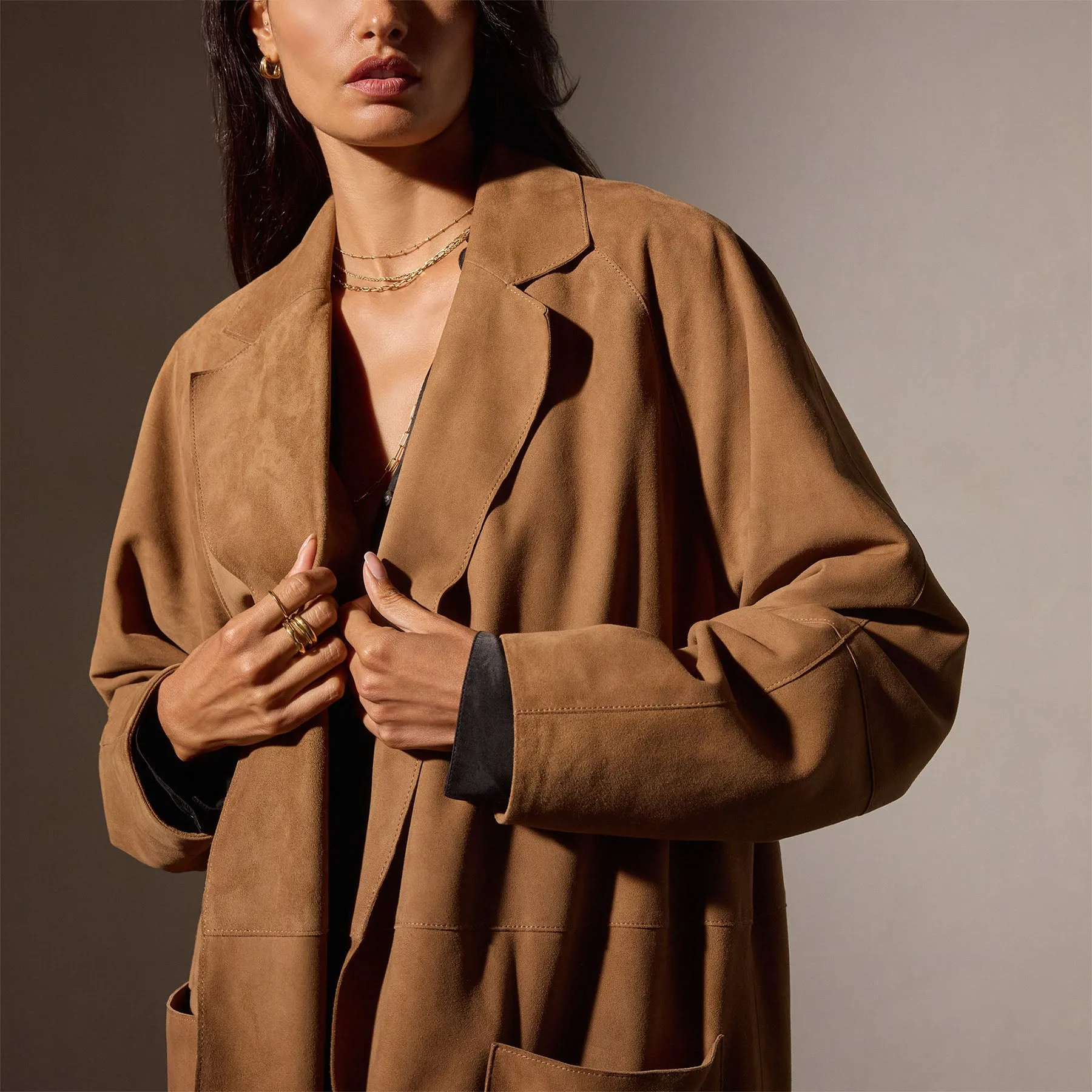 Unlined Suede Trench Coat - Toffee