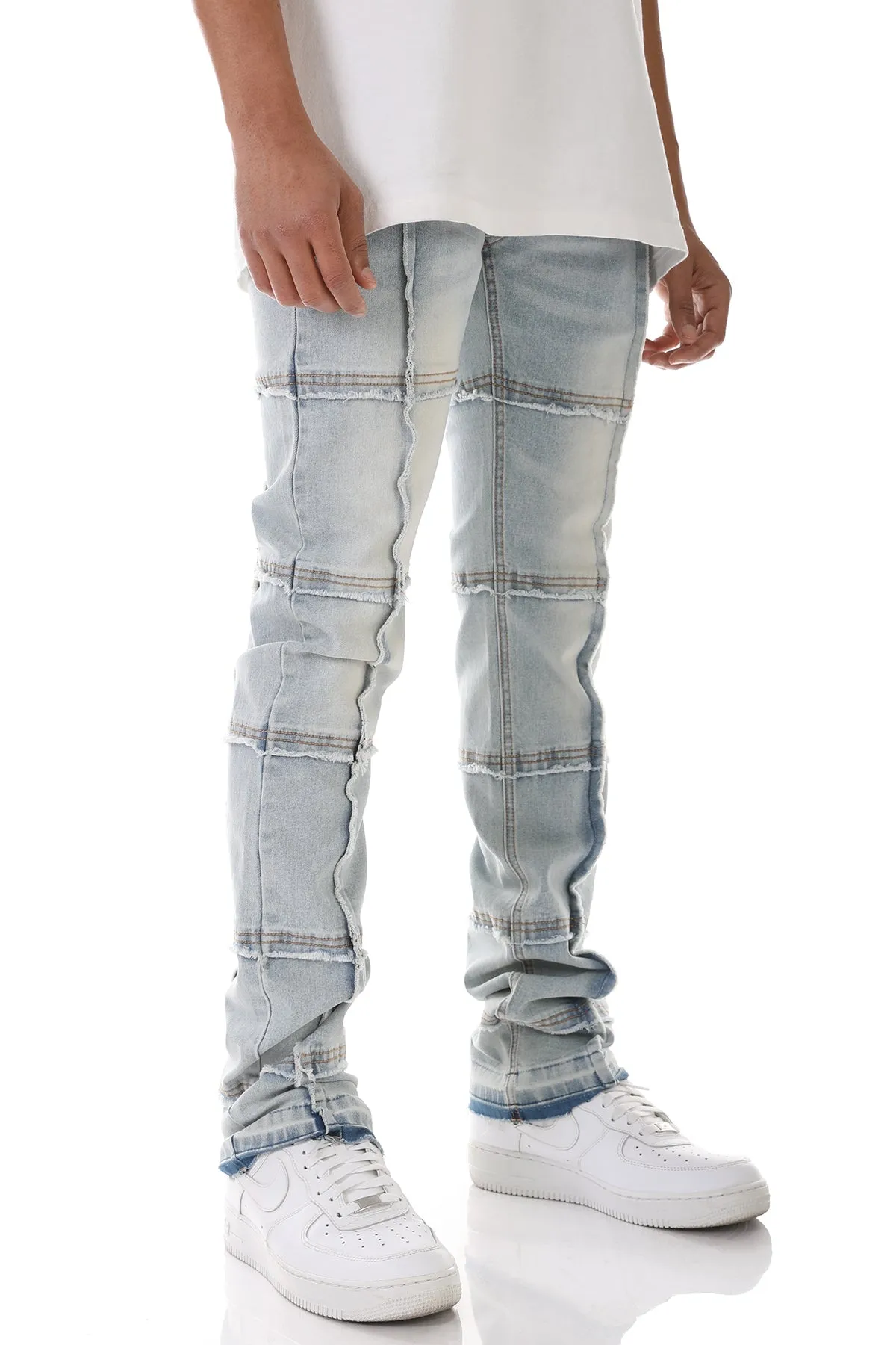 White Pocket Stacked Pants in a Stretch Denim