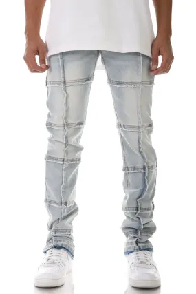 White Pocket Stacked Pants in a Stretch Denim