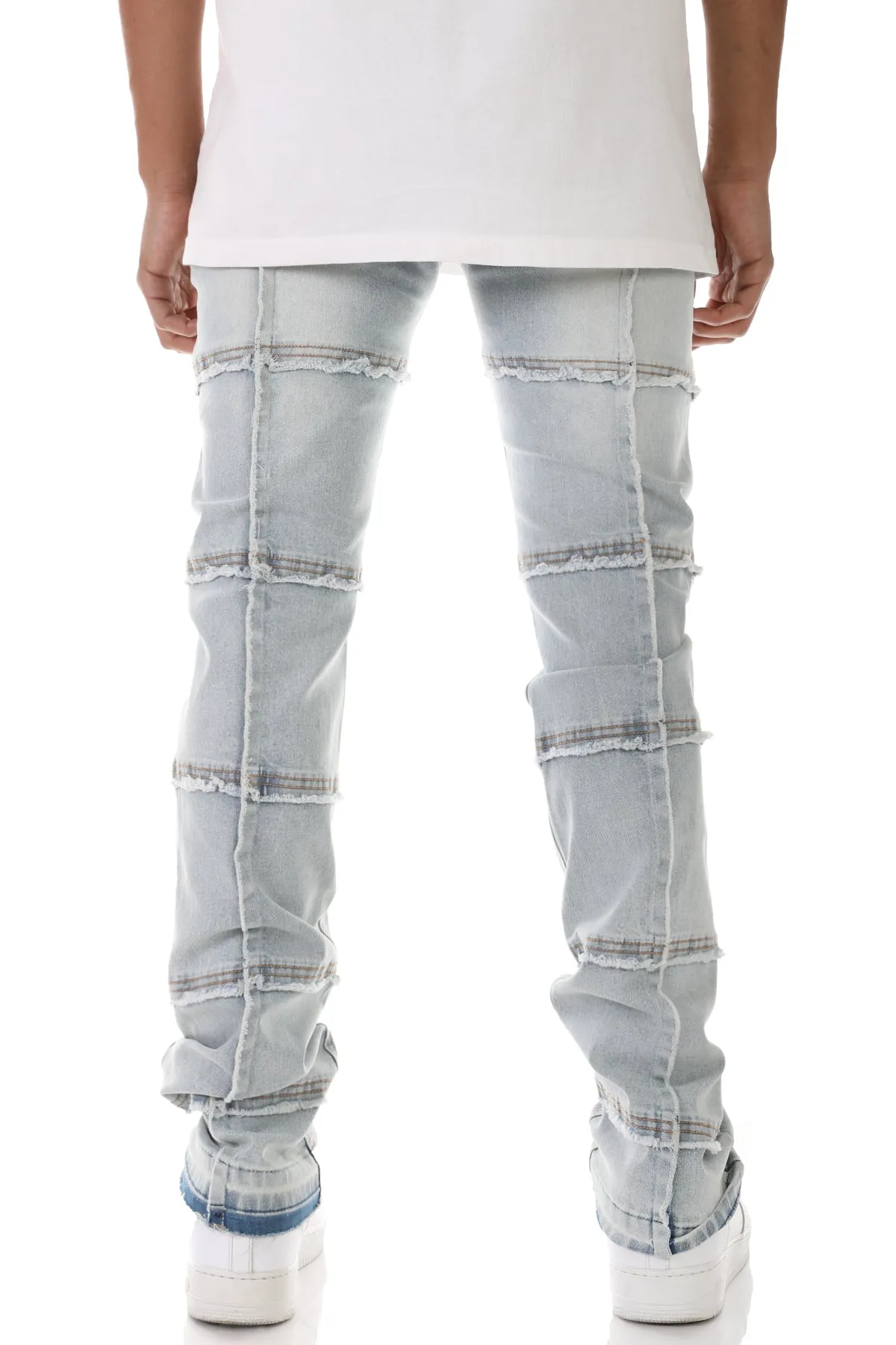 White Pocket Stacked Pants in a Stretch Denim