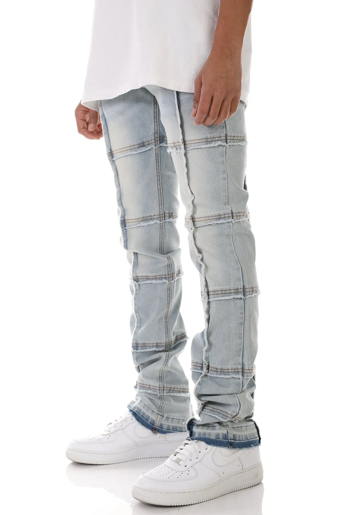 White Pocket Stacked Pants in a Stretch Denim