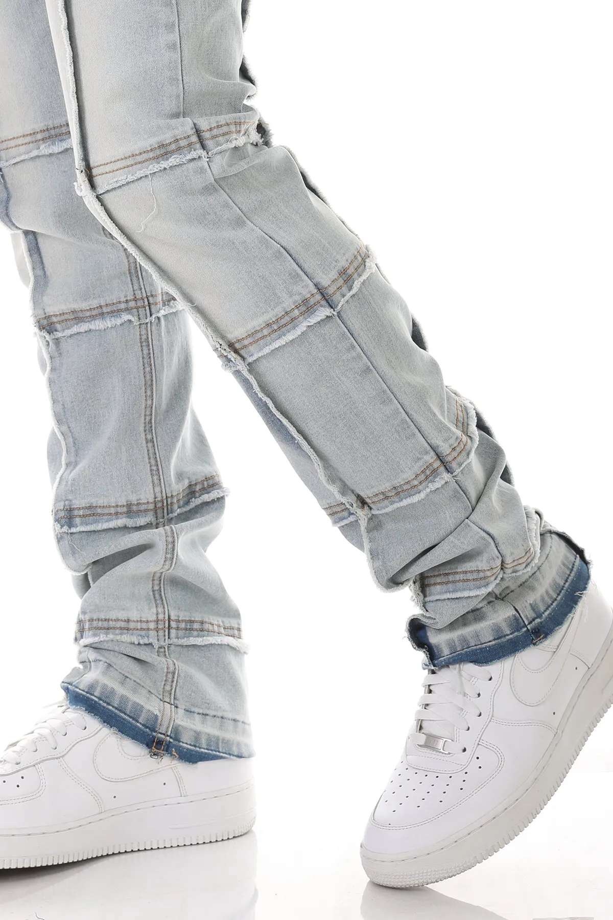 White Pocket Stacked Pants in a Stretch Denim