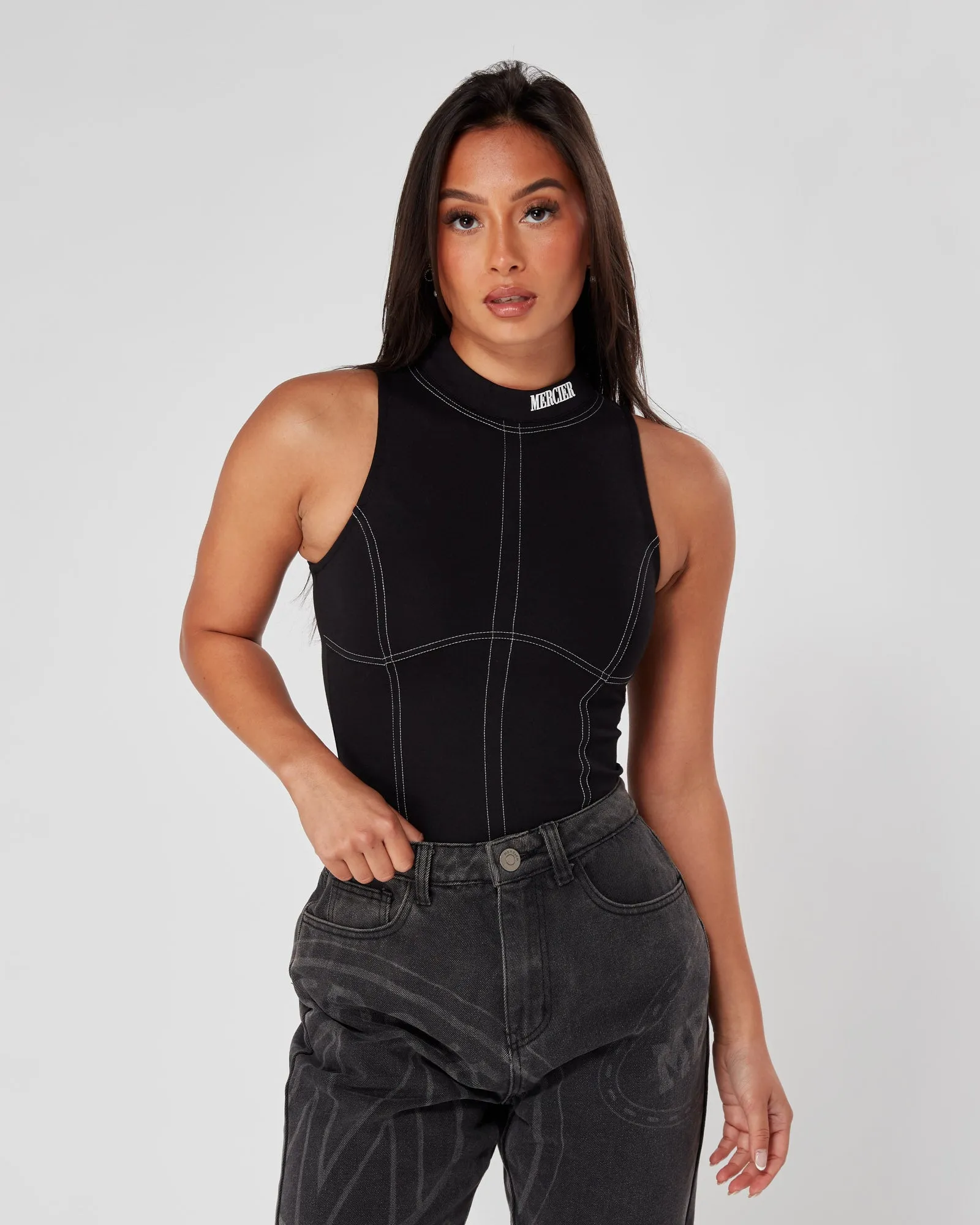 Womens Black Maison Stitch Bodysuit