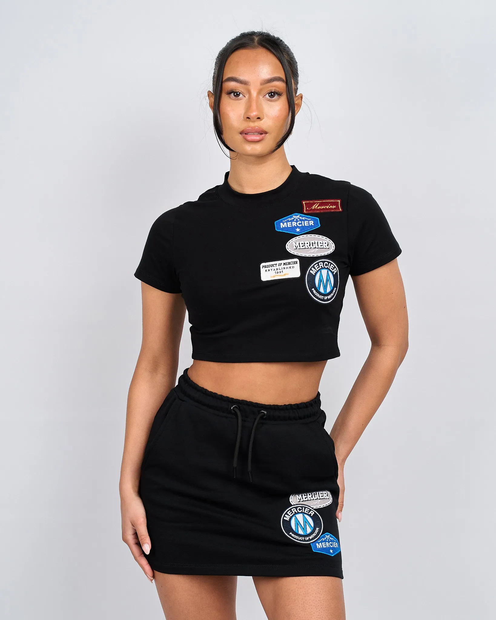 Womens Black OG Badge Mini Skirt