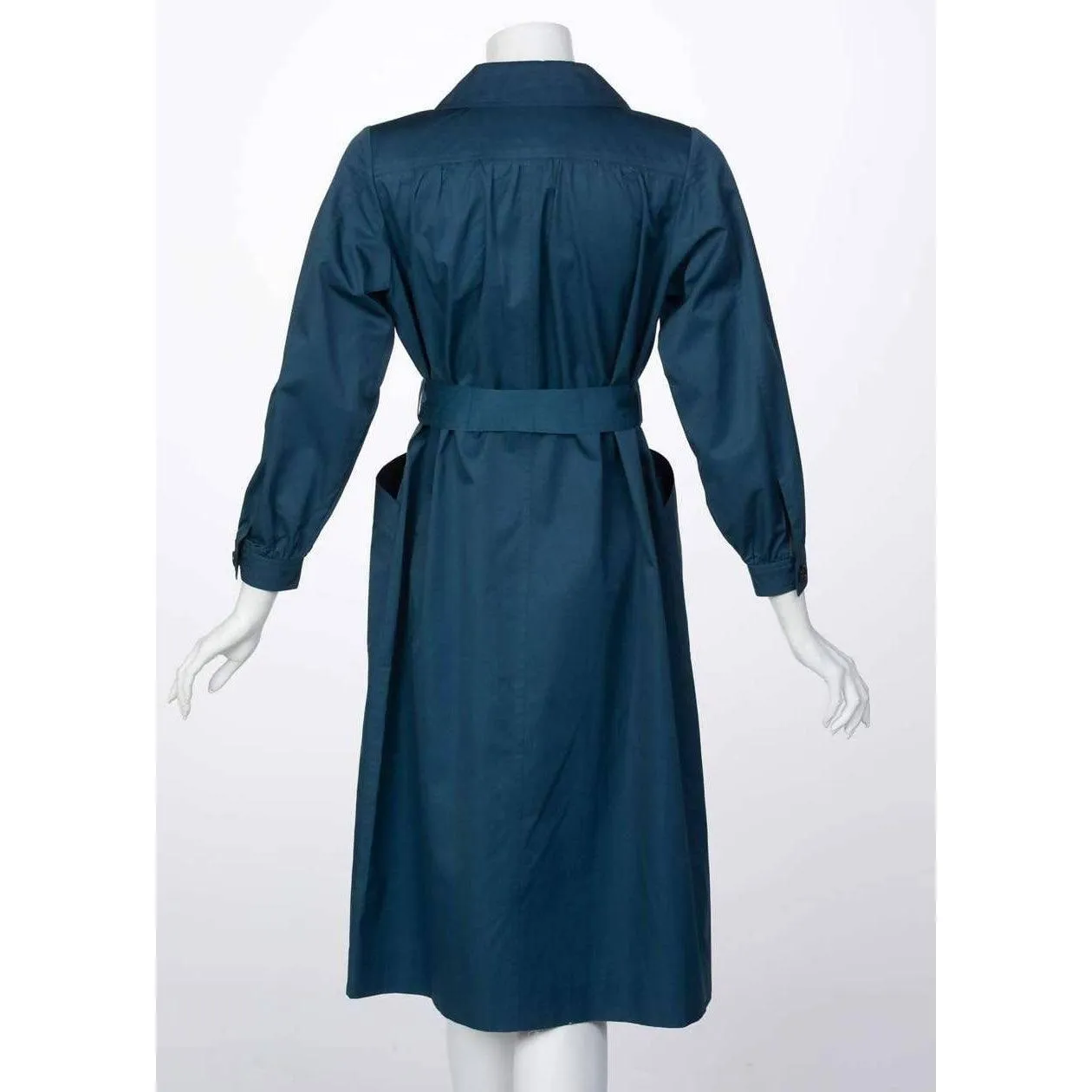 YVES SAINT LAURENT Blue French Belted Cotton Trench Coat | Size XS/S