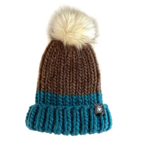 Zero Waste : Merino Folded Brim Faux Fur Pom-Pom Beanie